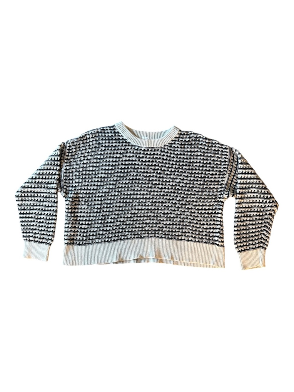 Old Navy Women’s Crocheted Knit Cotton Cropped Black & White Summer Sweater